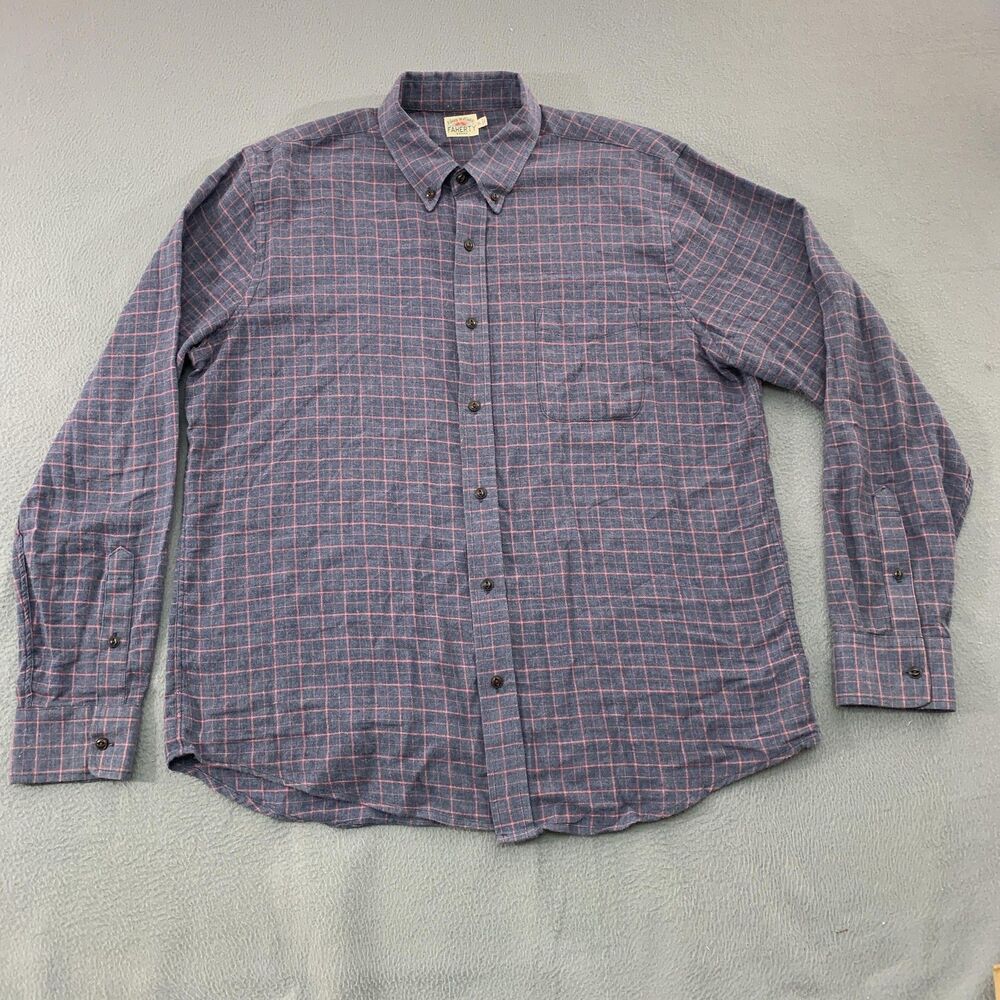 Faherty Shirt Mens XL Blue Pink Check Flannel Long Sleeve Button Up Casual